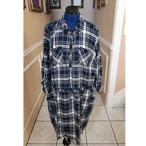 Blue Plaid Button Down Dress